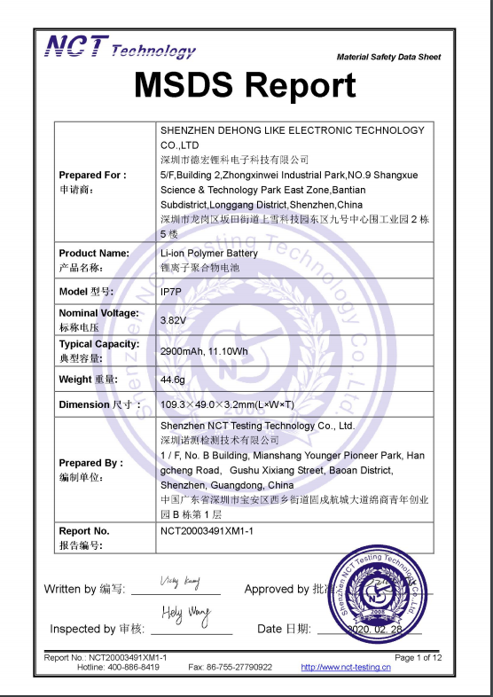 MSDS Certificate